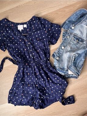 🔥CLEAROUT🔥 Anthropology Romper & Y2K Denim Jacket 2pc Sz S